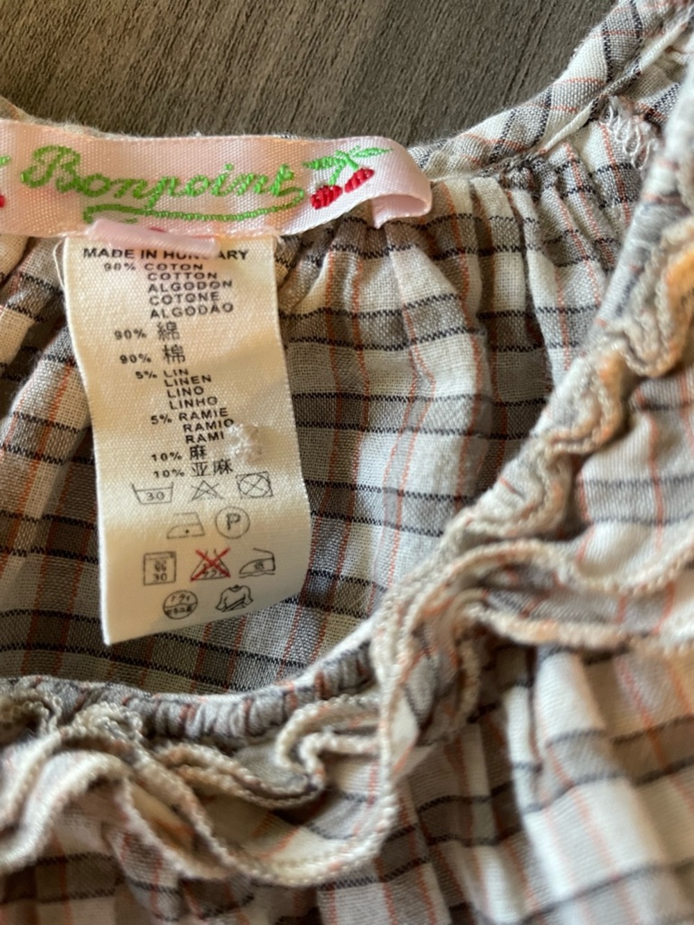 Bonpoint Plaid Dress Girls Size 8 Brown Check Linen Blend - Picture 4 of 5